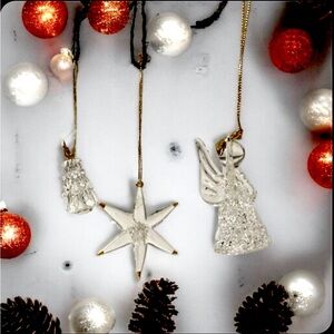 Set of 3 Crystal Glass Christmas Ornaments, Vantage, in box